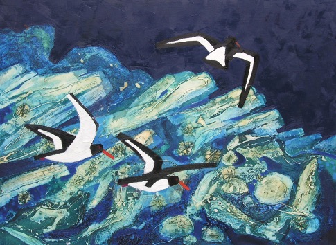 OYSTERCATCHERS mixed media 30 x 40 in