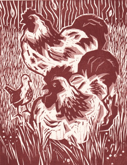 LIGHT SUSSEX linocut.MG