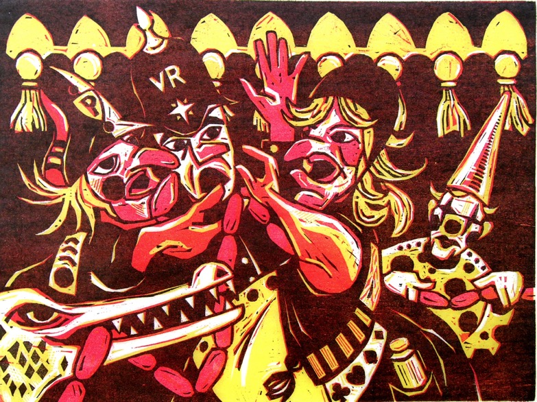 STOP IN THE NAME OF THE LAW wood cut 12 x 16 in