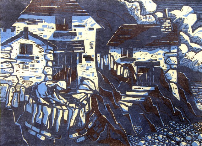 HALLSANDS woodcut 12 x 16 in